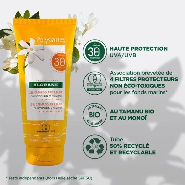Klorane Polysianes Gel-crème Solaire Sublime SPF 30 - Contenance : 200 Ml 2 Klorane Polysianes Gel-crème Solaire Sublime SPF 30 - Contenance : 200 Ml – Image 2
